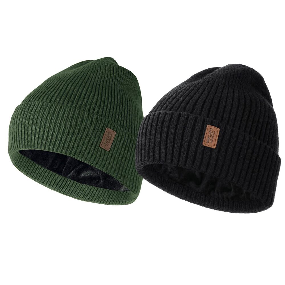 3892 2PCS Unisex Fleece Lined Beanies for Winter